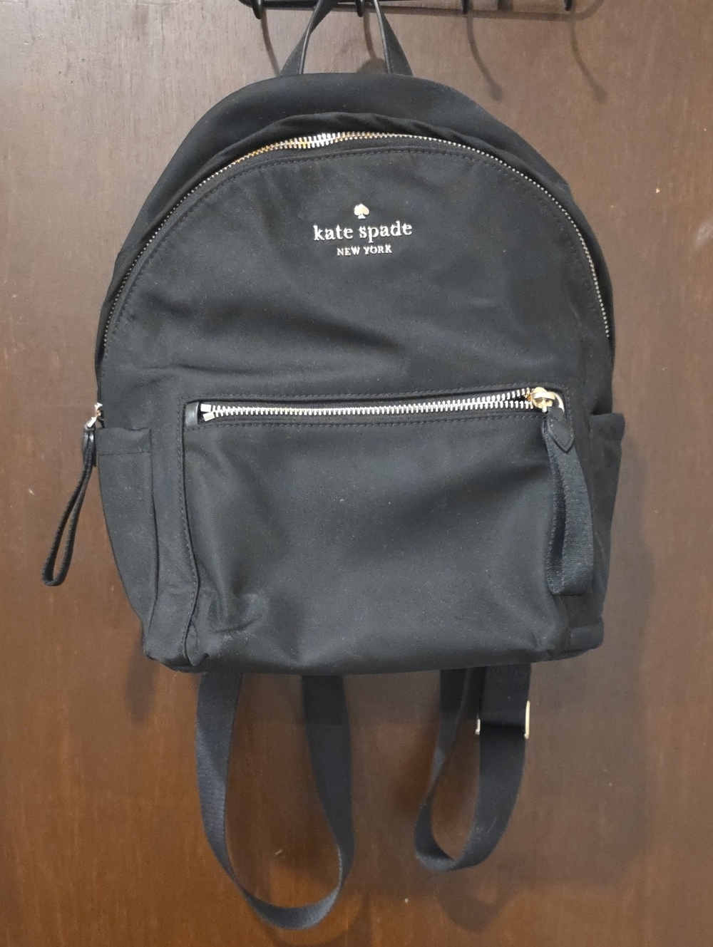 kate spade Black Mini Nylon Backpack with Gold Zippers